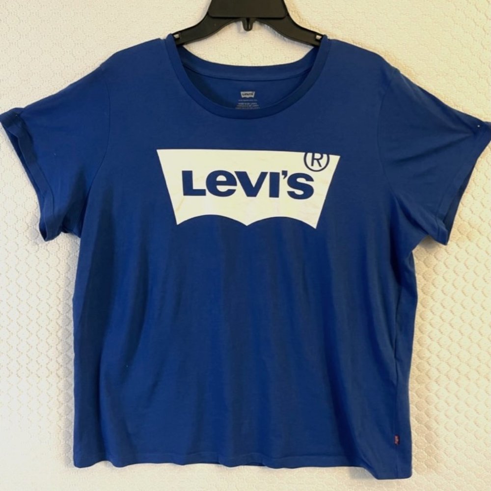 Levi's Royal Blue Cotton T Shirt with White Logo Size 1X